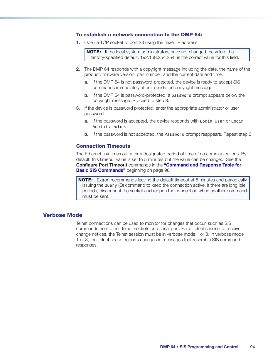 Verbose mode | Extron Electronics DMP 64 User Guide User Manual | Page 100 / 146