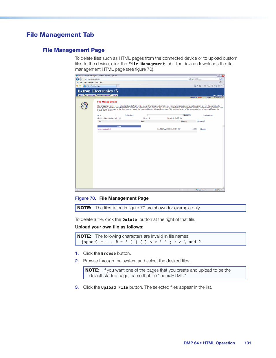 File management tab | Extron Electronics DMP 64 User Guide User Manual | Page 137 / 146