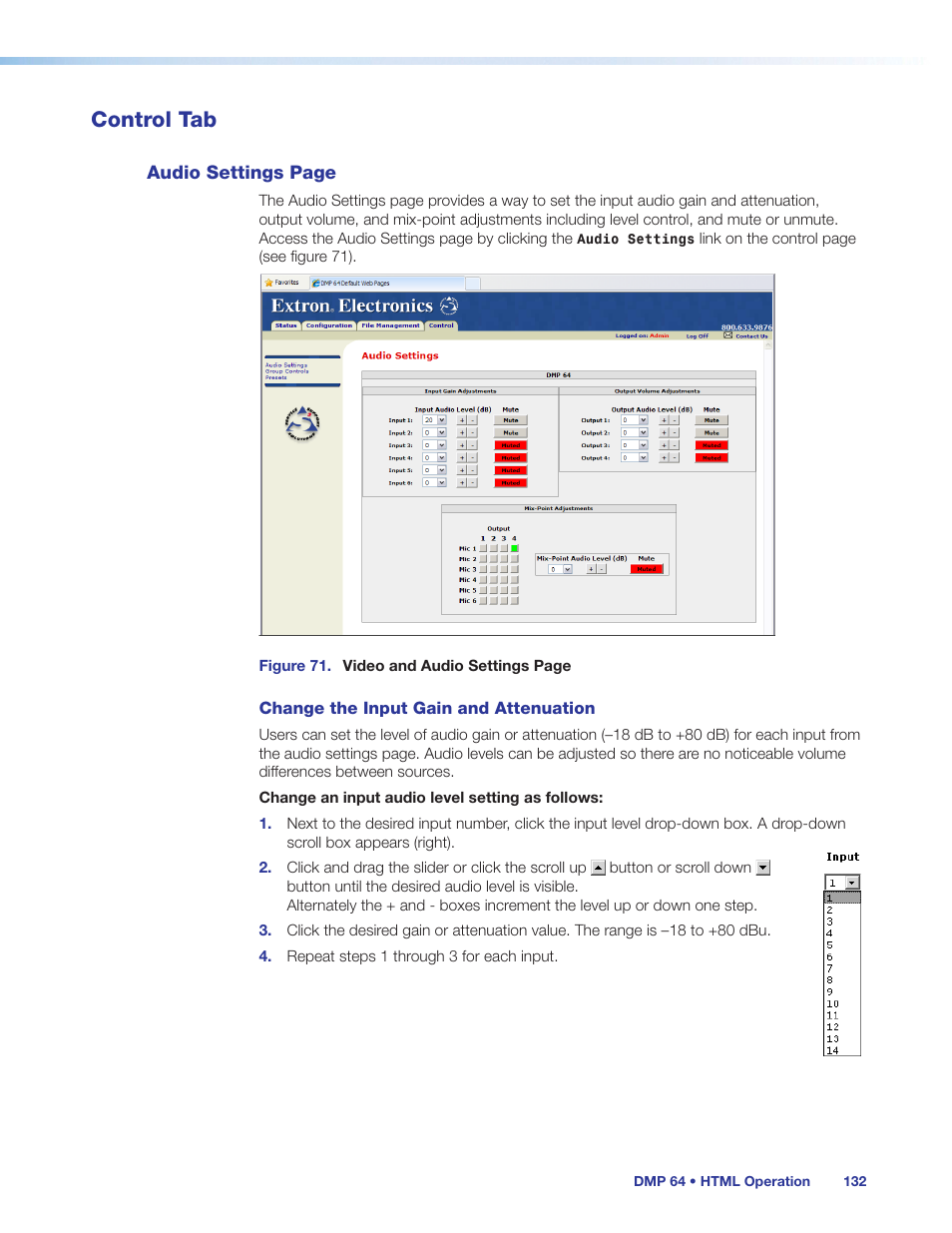 Control tab | Extron Electronics DMP 64 User Guide User Manual | Page 138 / 146