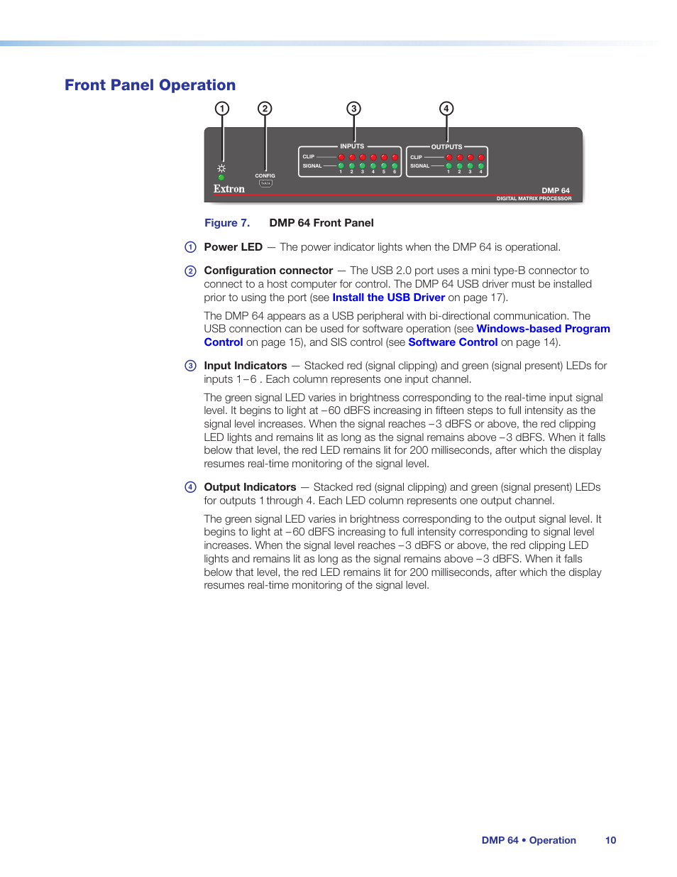 Front panel operation, Bc d a | Extron Electronics DMP 64 User Guide User Manual | Page 16 / 146