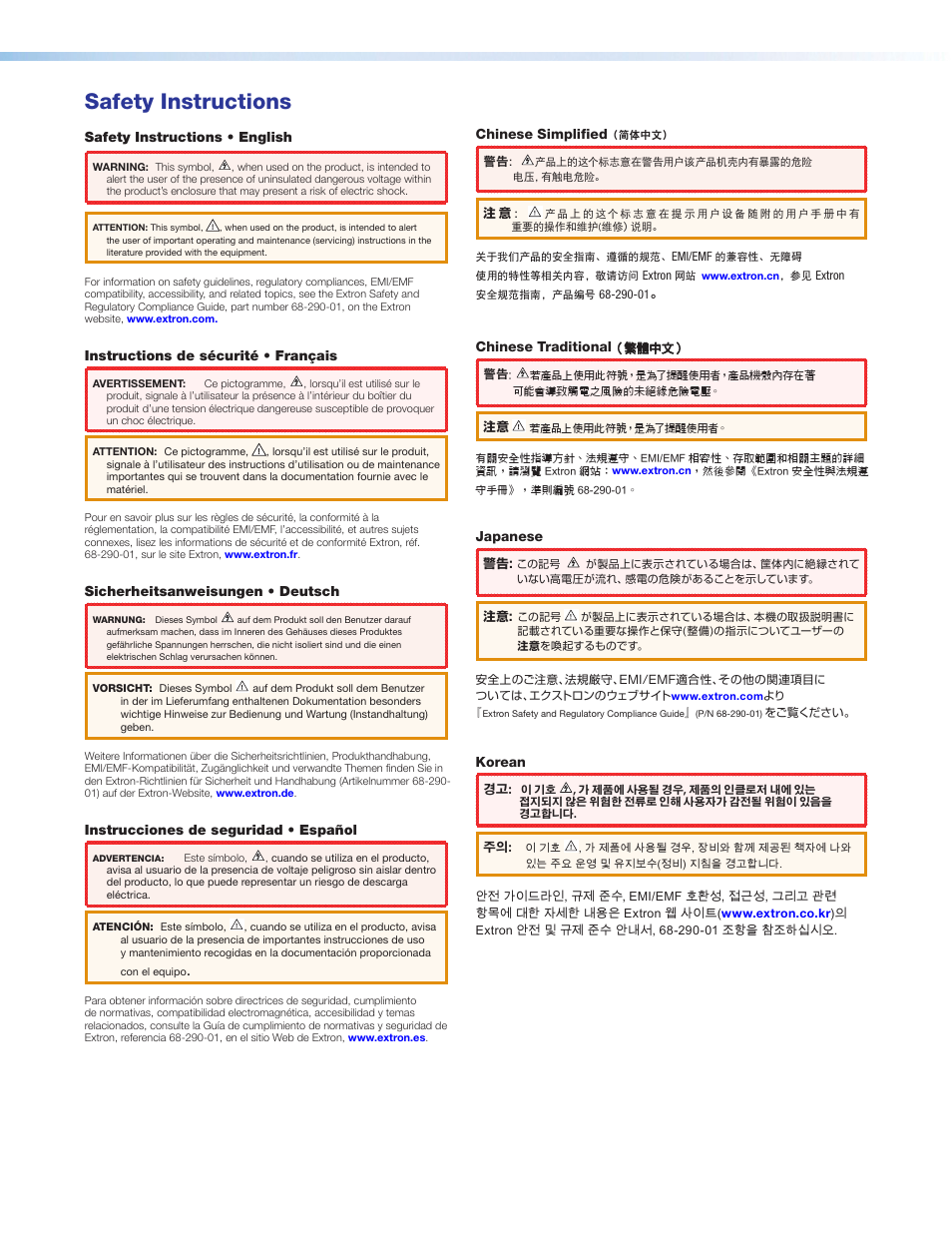 Safety instructions | Extron Electronics DMP 64 User Guide User Manual | Page 2 / 146