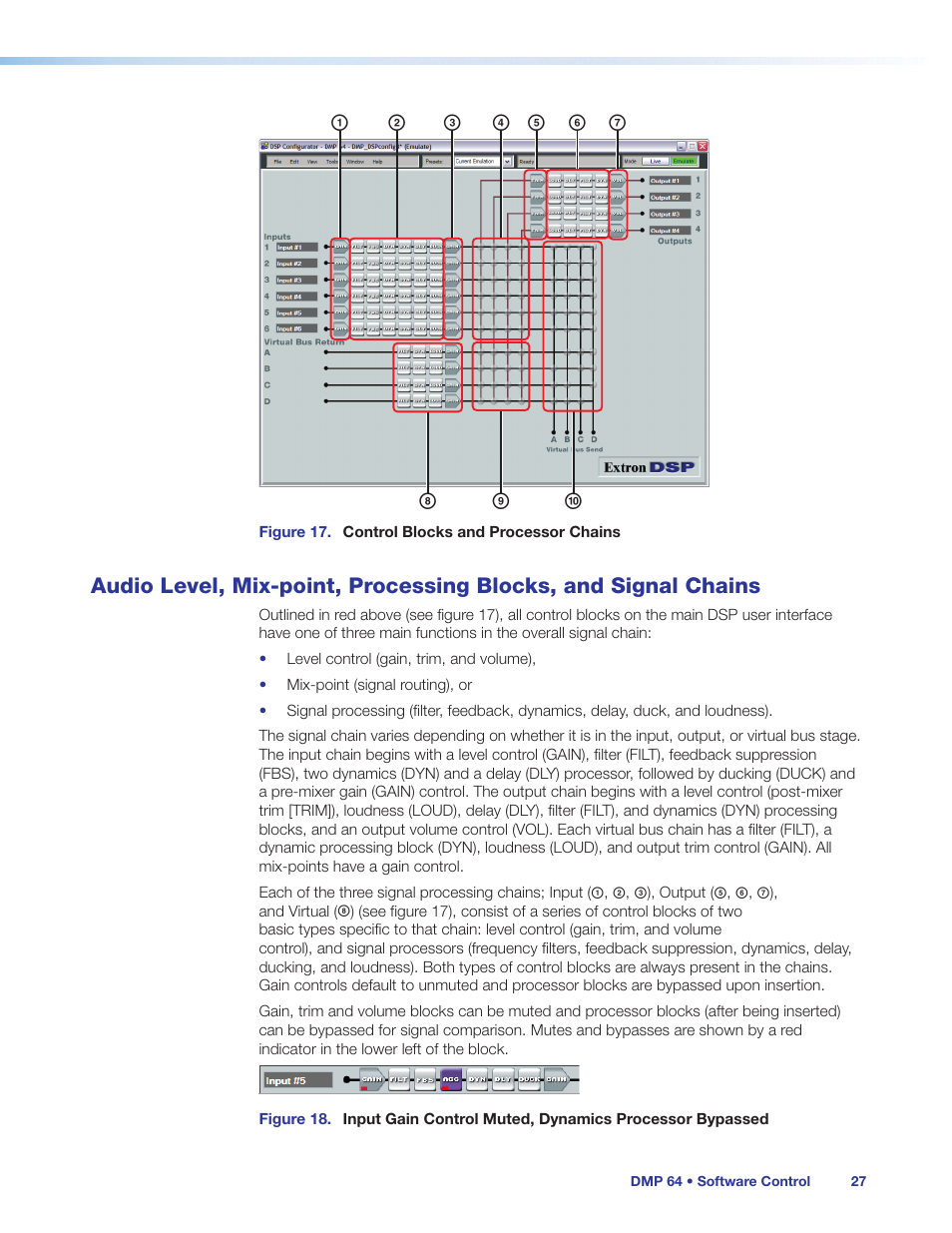 Audio level, mix-point, processing blocks, And signal chains | Extron Electronics DMP 64 User Guide User Manual | Page 33 / 146