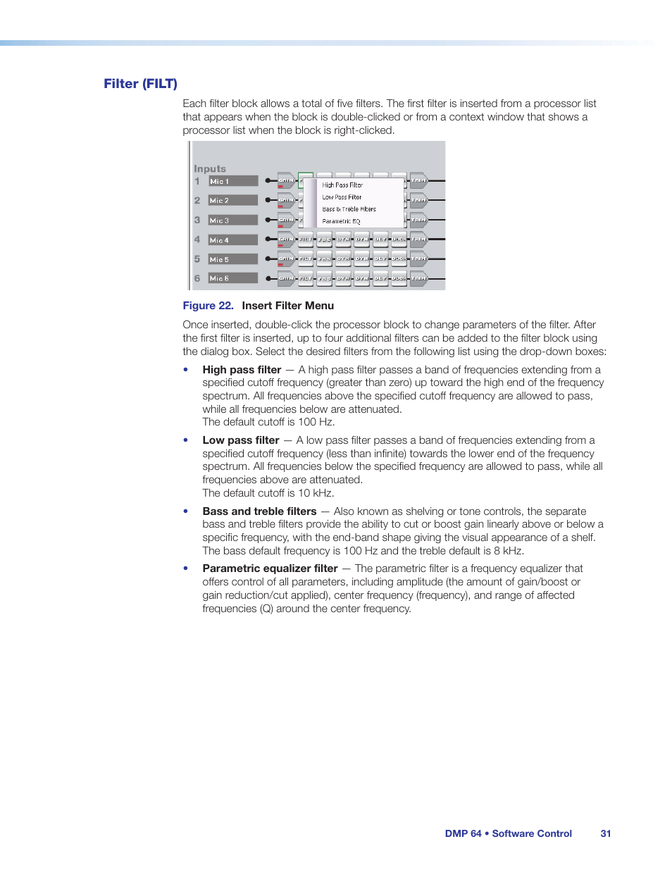 Filter (filt) | Extron Electronics DMP 64 User Guide User Manual | Page 37 / 146