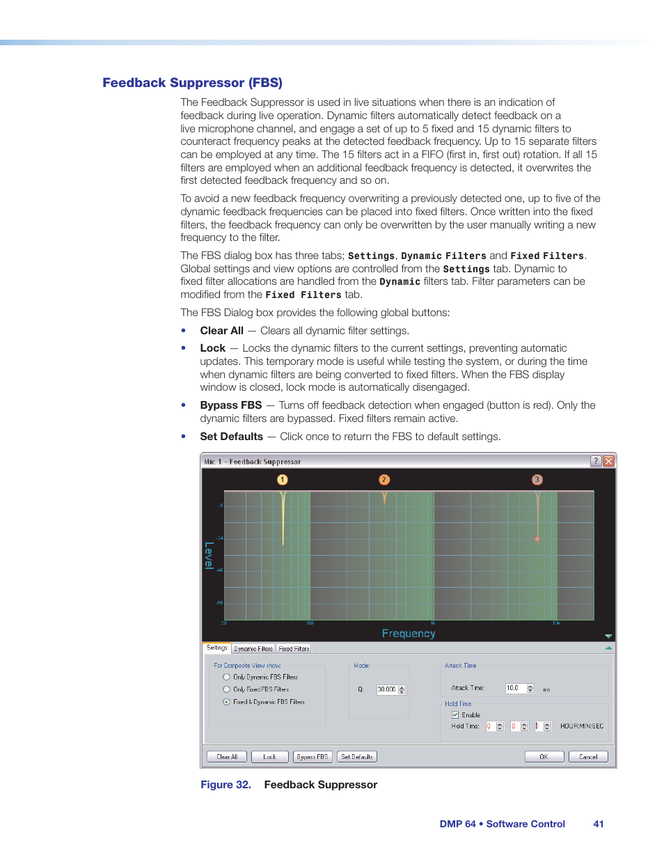 Feedback suppressor (fbs) | Extron Electronics DMP 64 User Guide User Manual | Page 47 / 146