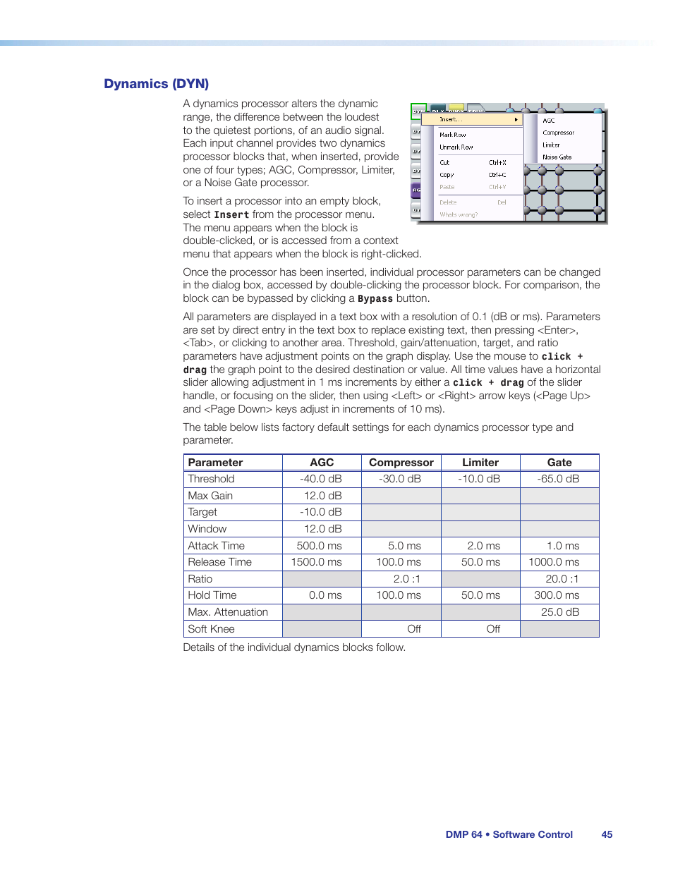 Dynamics (dyn) | Extron Electronics DMP 64 User Guide User Manual | Page 51 / 146