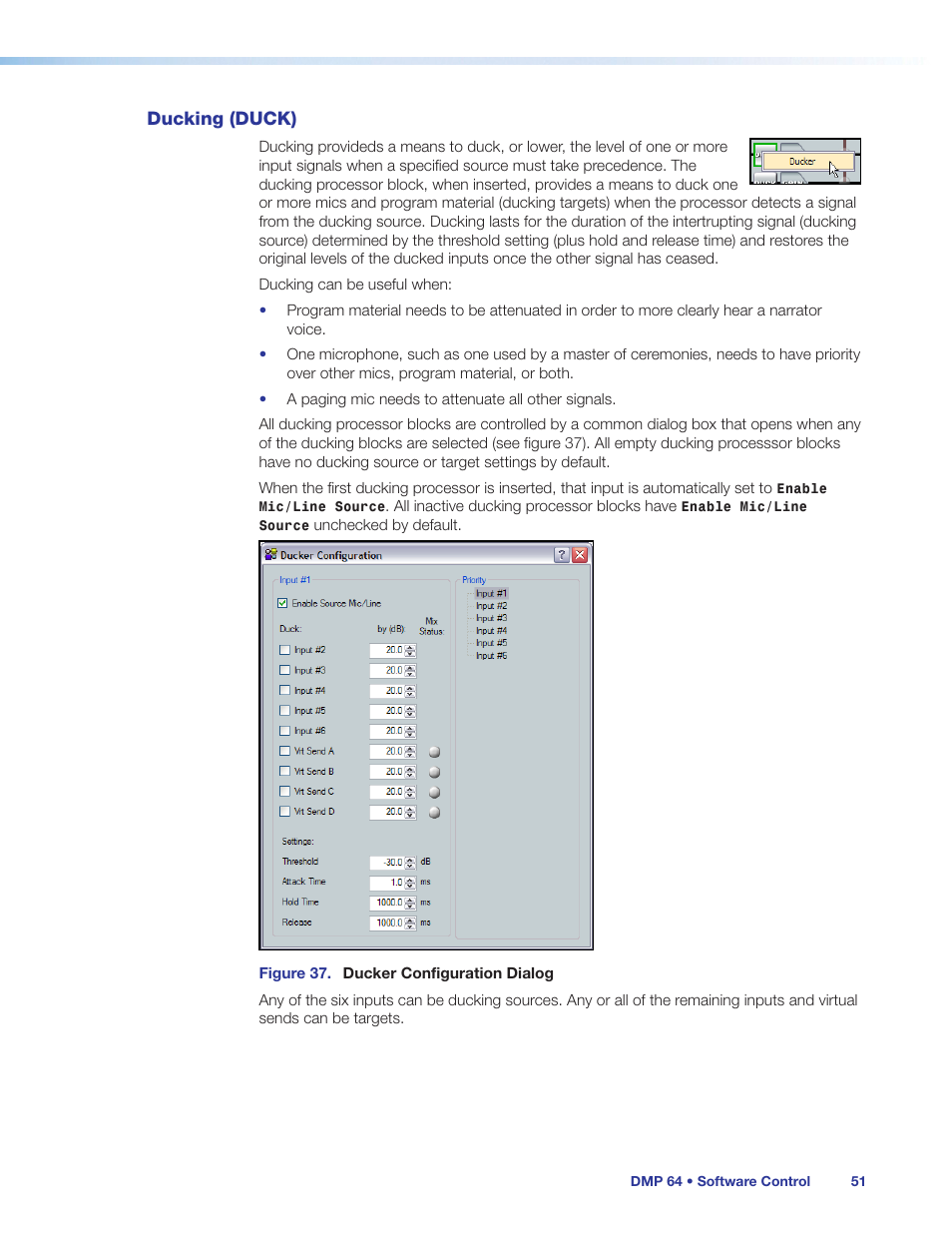 Ducking (duck) | Extron Electronics DMP 64 User Guide User Manual | Page 57 / 146