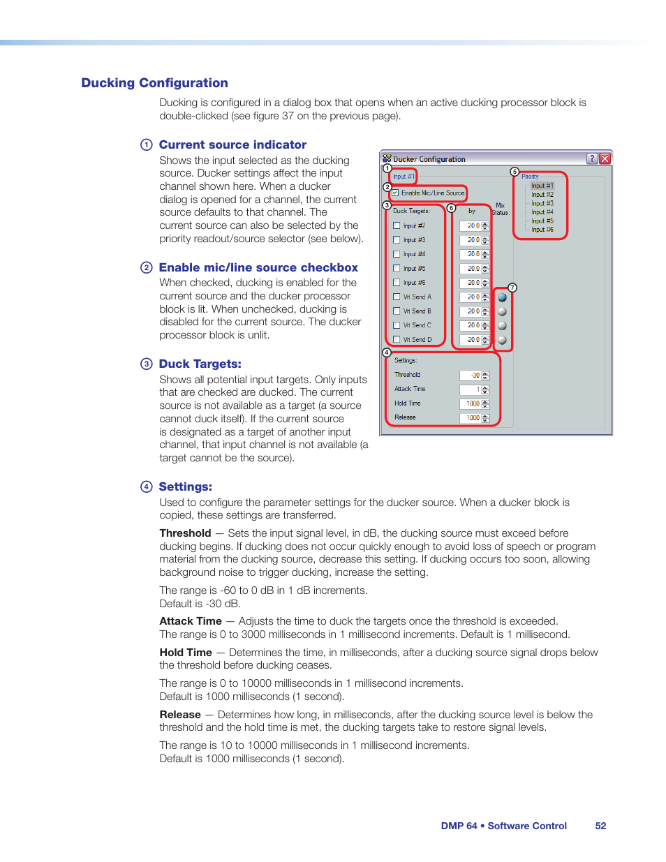 Ducking configuration | Extron Electronics DMP 64 User Guide User Manual | Page 58 / 146
