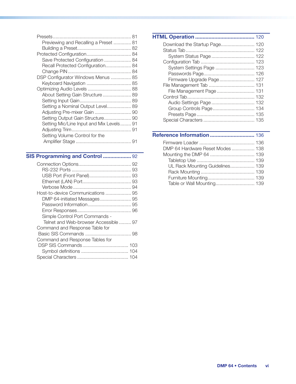 Extron Electronics DMP 64 User Guide User Manual | Page 6 / 146