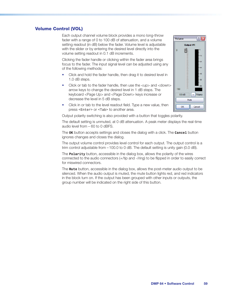Volume control (vol) | Extron Electronics DMP 64 User Guide User Manual | Page 65 / 146