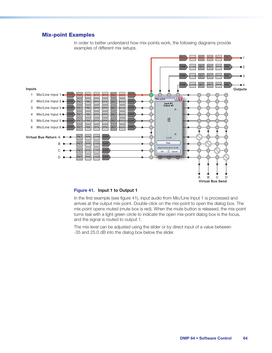 Mix-point examples, Dmp 64 • software control 64 | Extron Electronics DMP 64 User Guide User Manual | Page 70 / 146