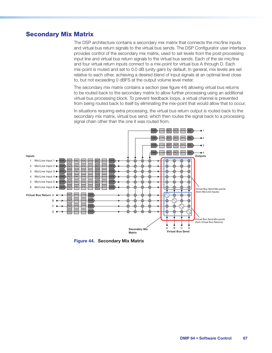 Secondary mix matrix, Figure 44. secondary mix matrix, Dmp 64 • software control 67 | Extron Electronics DMP 64 User Guide User Manual | Page 73 / 146