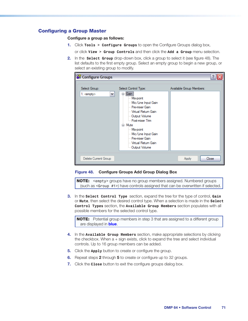 Configuring a group master | Extron Electronics DMP 64 User Guide User Manual | Page 77 / 146