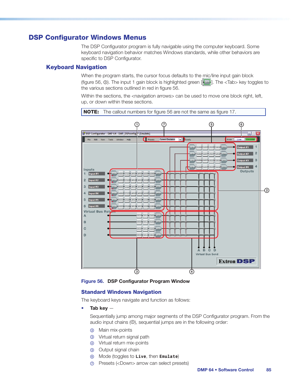 Dsp configurator windows menus, Keyboard navigation | Extron Electronics DMP 64 User Guide User Manual | Page 91 / 146