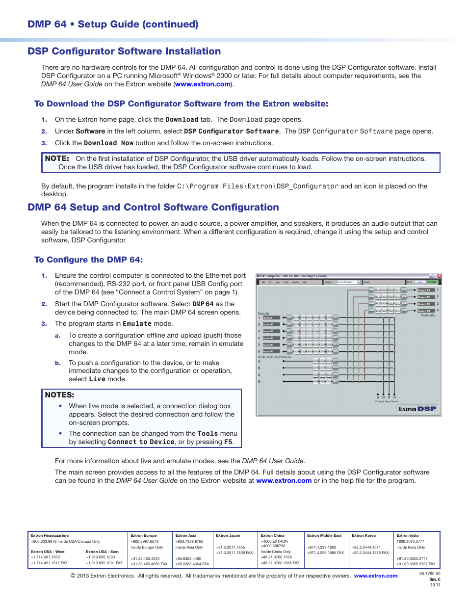 Dmp 64 setup and control software configuration | Extron Electronics DMP 64 Setup Guide User Manual | Page 2 / 2