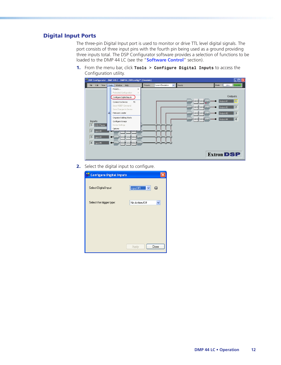 Digital input ports, Digital input, Ports | Extron Electronics DMP 44 LC User Guide User Manual | Page 18 / 81