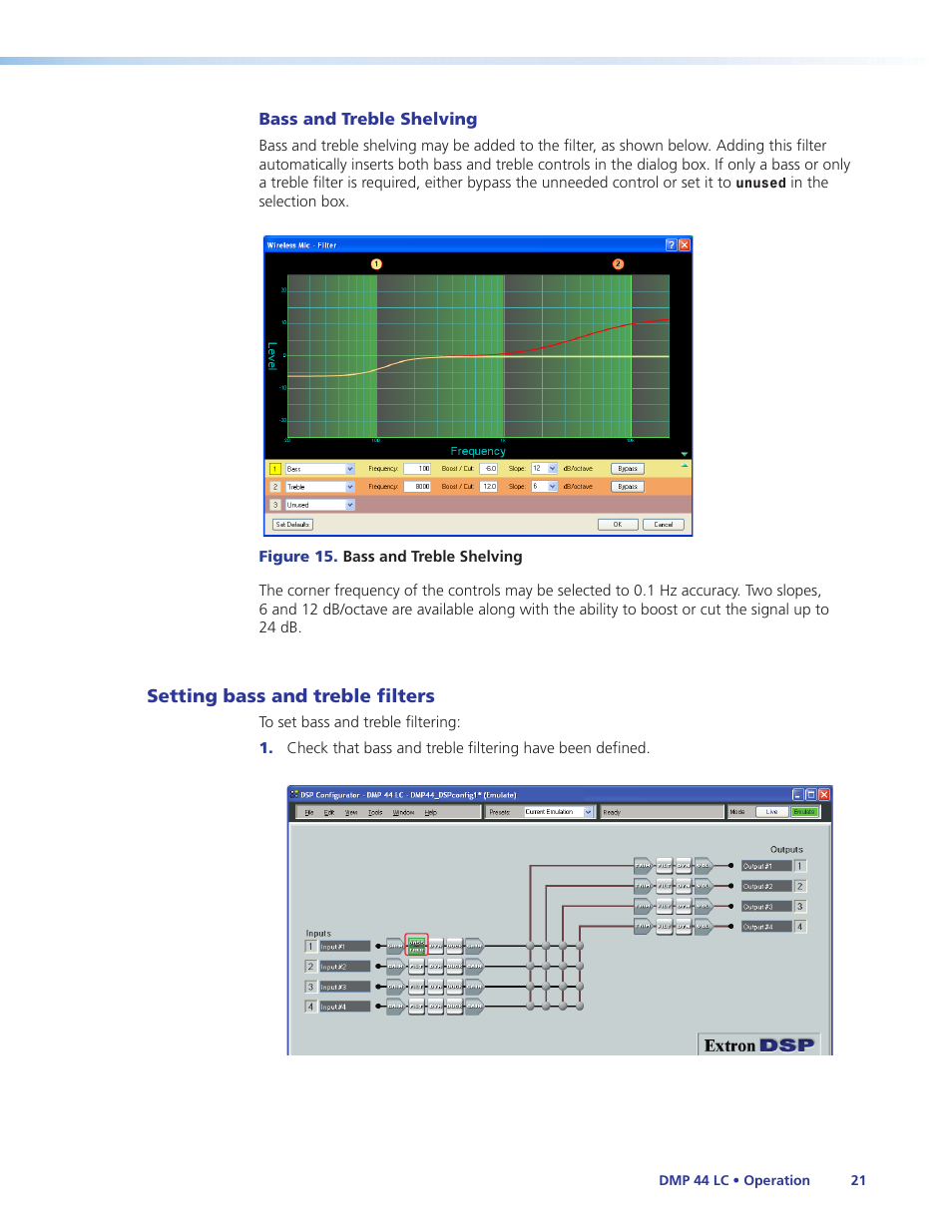 Setting bass and treble filters | Extron Electronics DMP 44 LC User Guide User Manual | Page 27 / 81