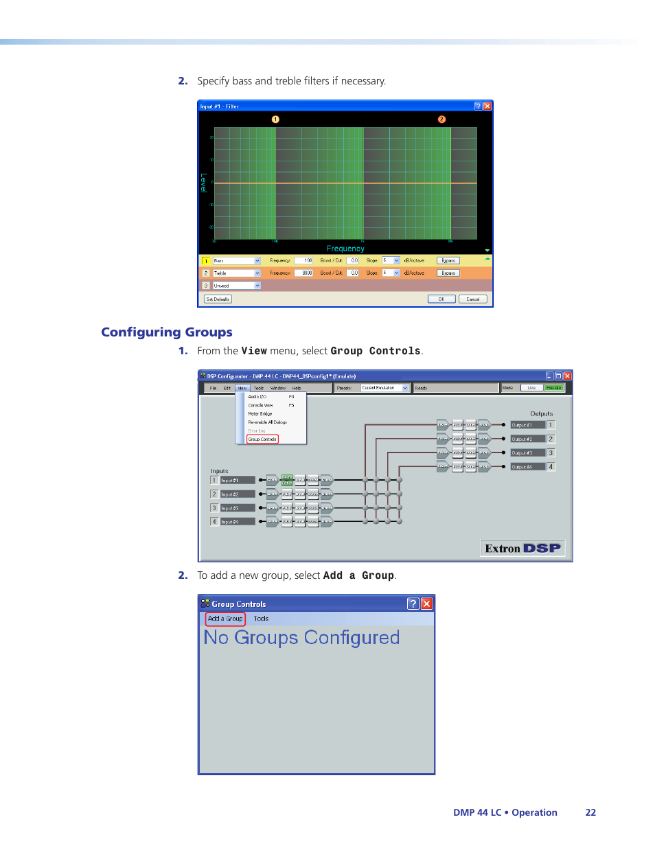 Configuring groups | Extron Electronics DMP 44 LC User Guide User Manual | Page 28 / 81