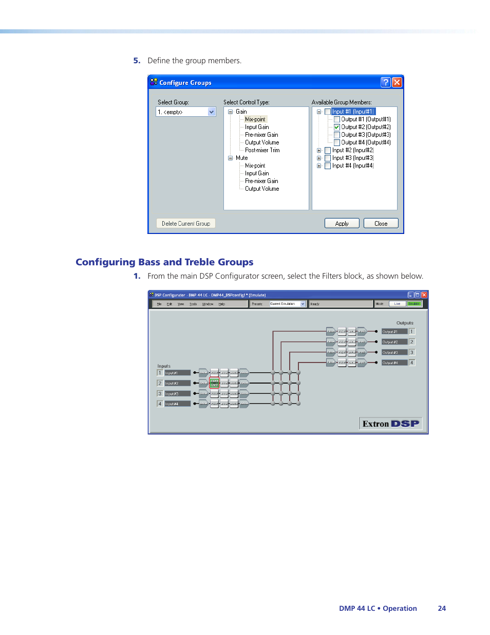 Configuring bass and treble groups | Extron Electronics DMP 44 LC User Guide User Manual | Page 30 / 81