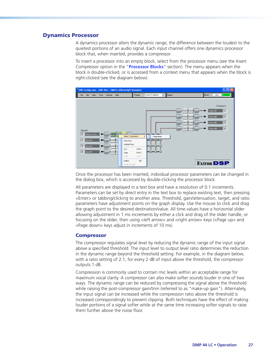 Dynamics processor | Extron Electronics DMP 44 LC User Guide User Manual | Page 33 / 81