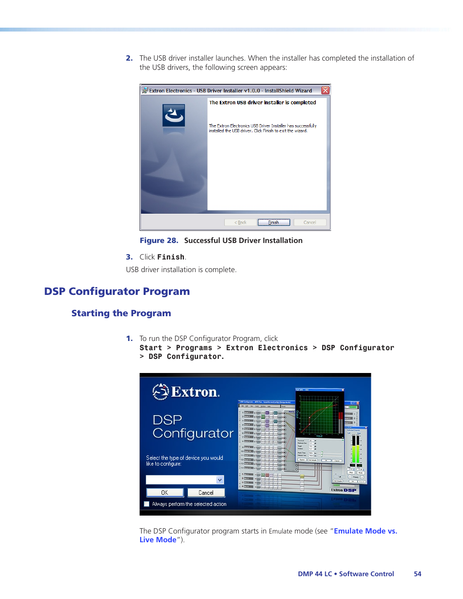 Dsp configurator program, Starting the program | Extron Electronics DMP 44 LC User Guide User Manual | Page 60 / 81