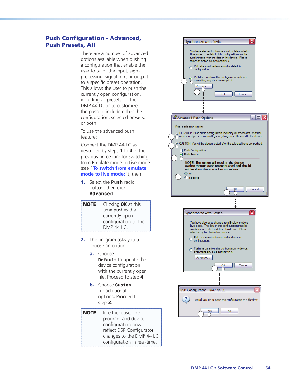 Push configuration - advanced, push presets, all, Push configuration - advanced, push presets | Extron Electronics DMP 44 LC User Guide User Manual | Page 70 / 81