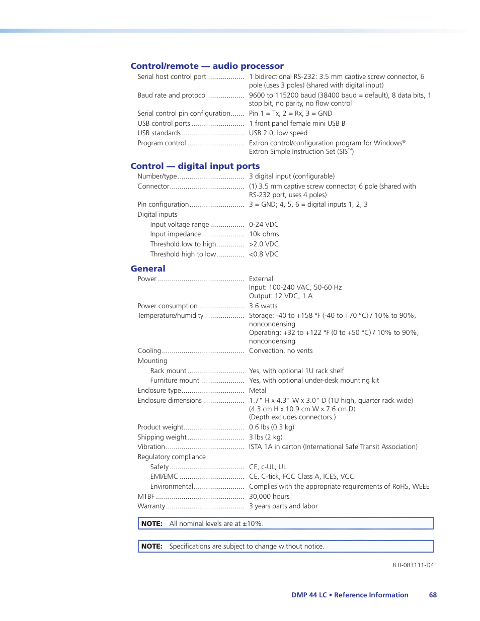 Extron Electronics DMP 44 LC User Guide User Manual | Page 74 / 81