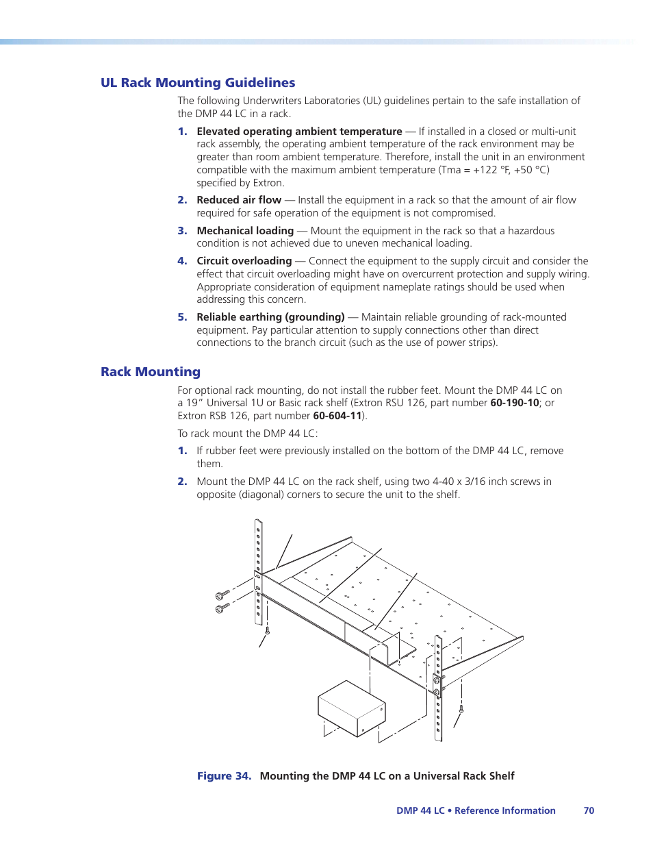 Ul rack mounting guidelines, Rack mounting, Ul rack mounting guidelines rack mounting | Extron Electronics DMP 44 LC User Guide User Manual | Page 76 / 81