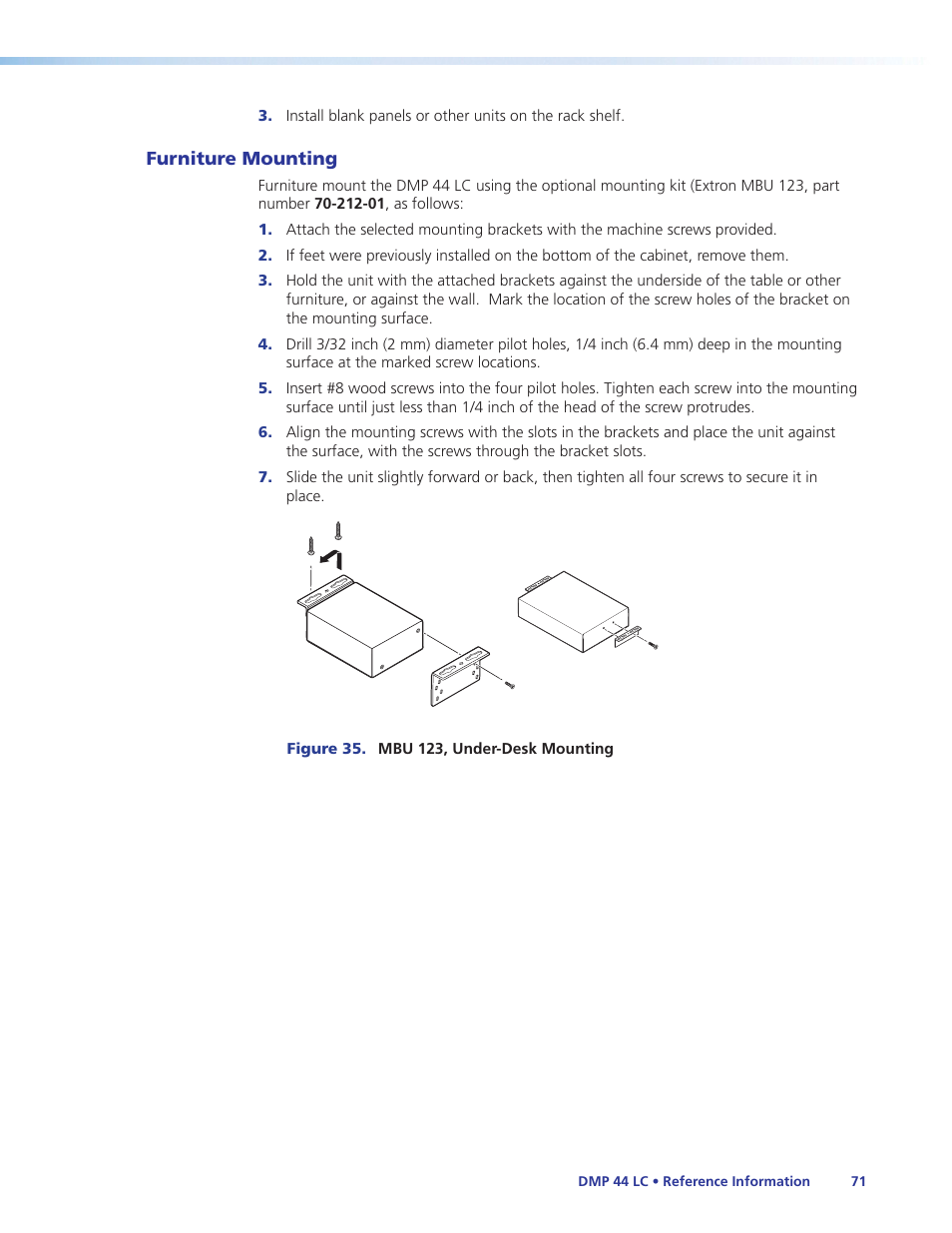 Furniture mounting | Extron Electronics DMP 44 LC User Guide User Manual | Page 77 / 81