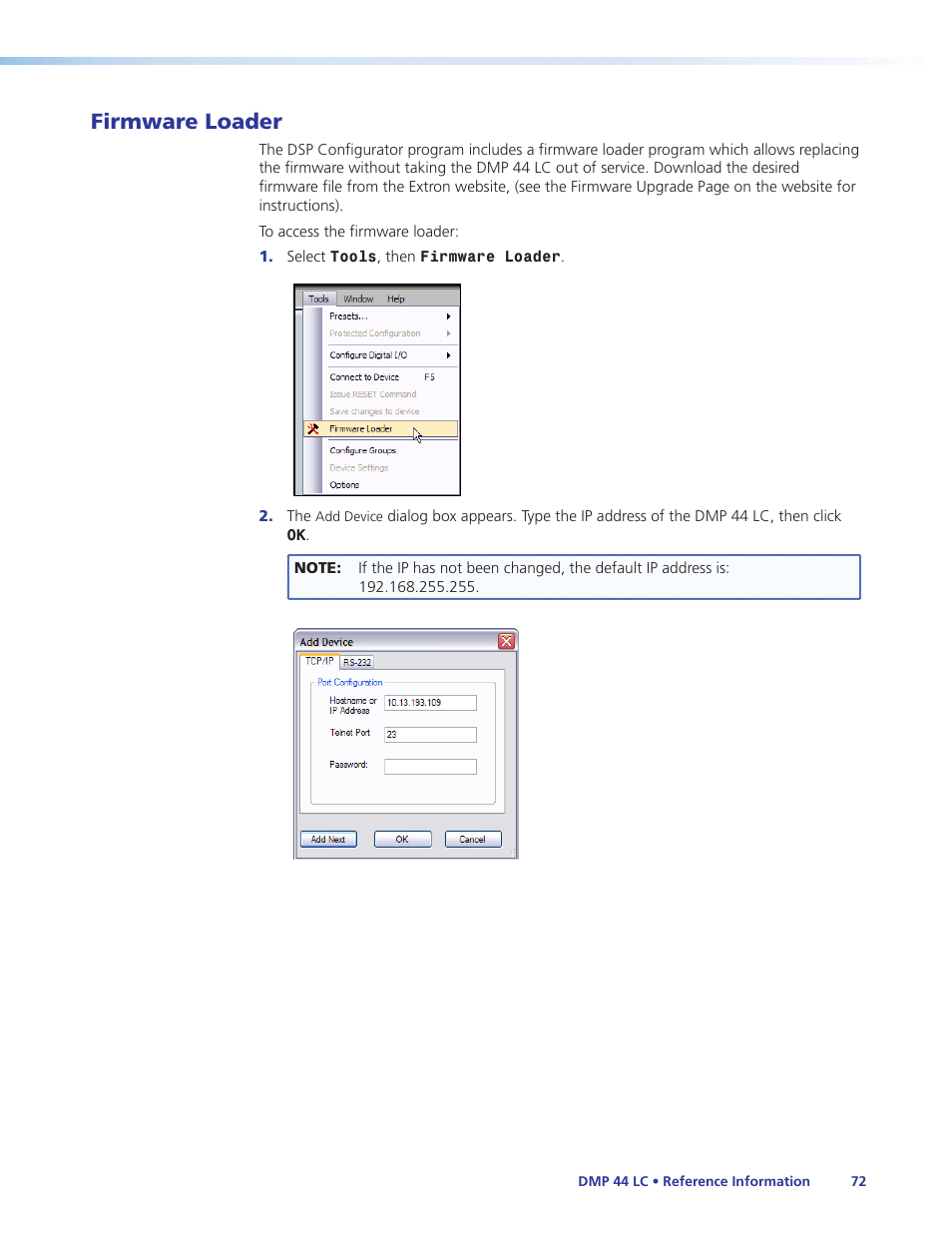 Firmware loader | Extron Electronics DMP 44 LC User Guide User Manual | Page 78 / 81