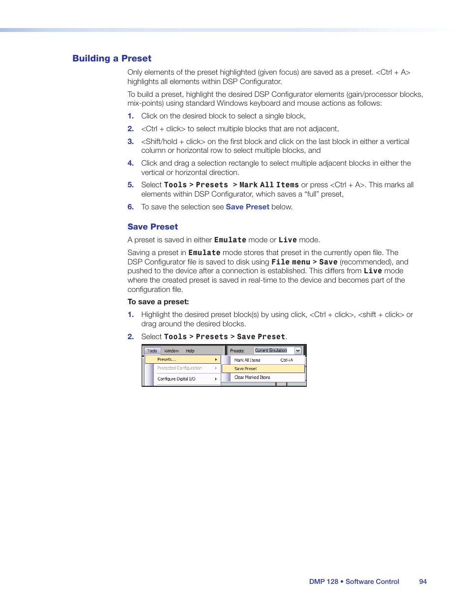 Building a preset | Extron Electronics DMP 128 User Guide User Manual | Page 100 / 205