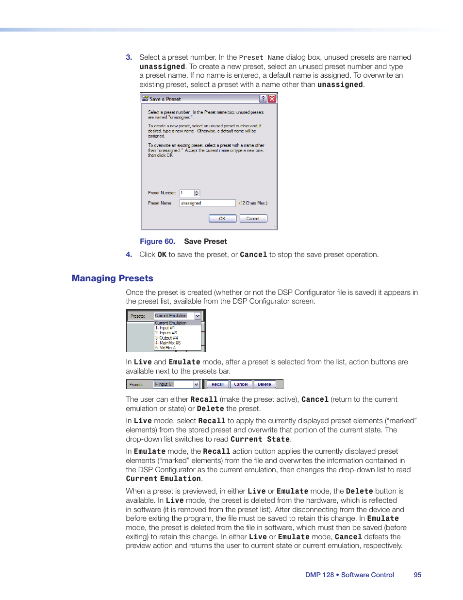 Managing presets | Extron Electronics DMP 128 User Guide User Manual | Page 101 / 205