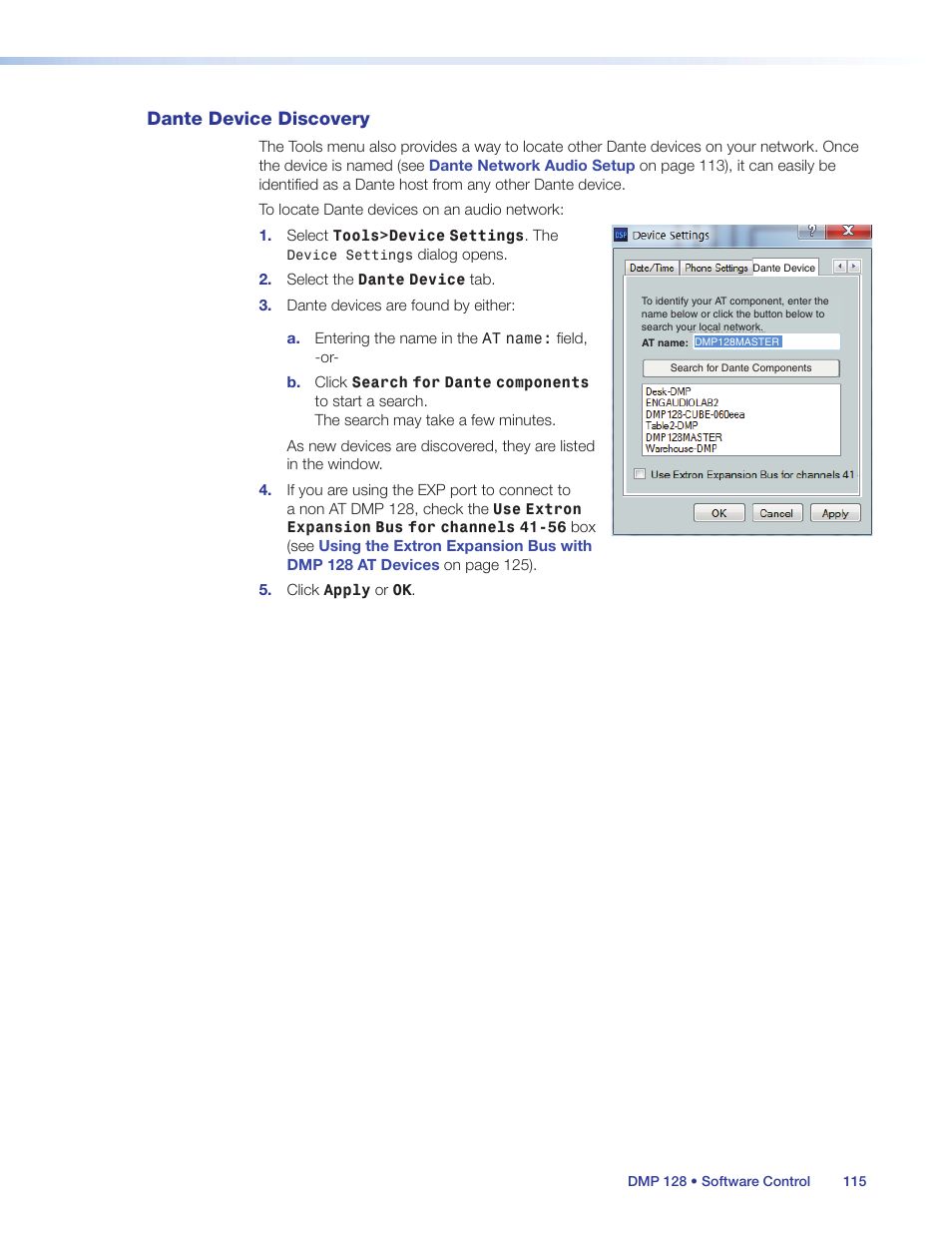 Dante device discovery | Extron Electronics DMP 128 User Guide User Manual | Page 121 / 205