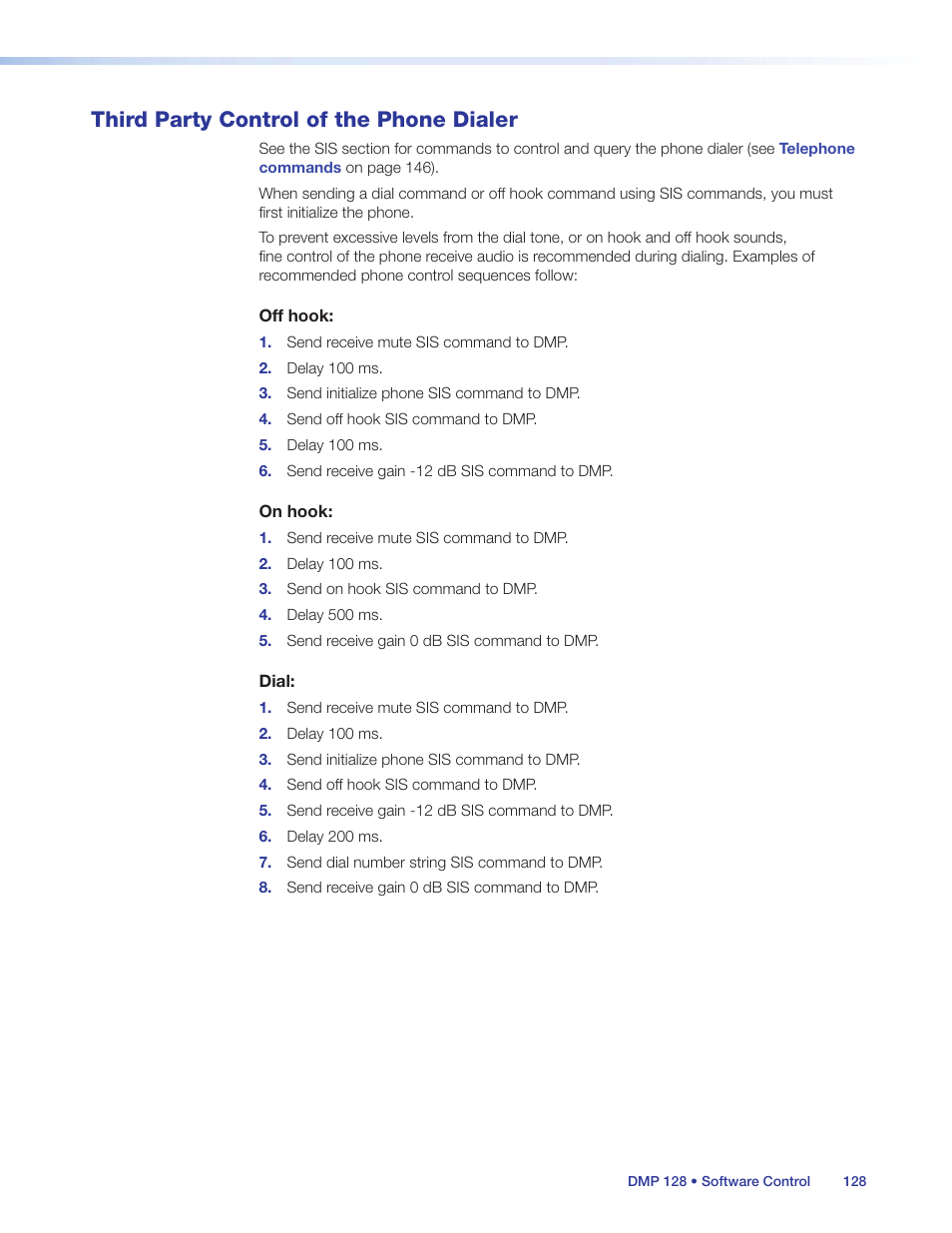 Third party control of the phone dialer | Extron Electronics DMP 128 User Guide User Manual | Page 134 / 205