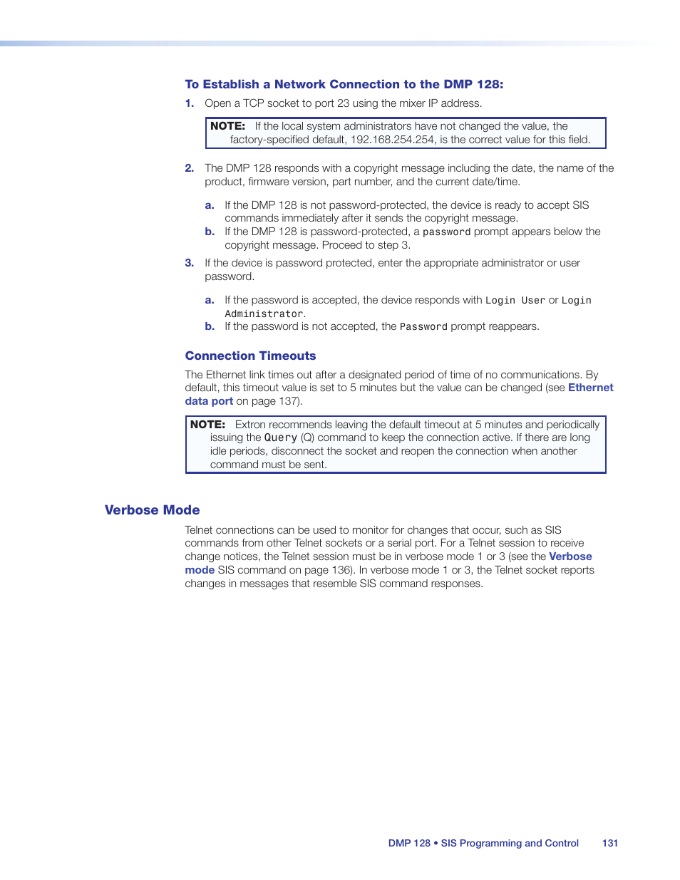 Verbose mode | Extron Electronics DMP 128 User Guide User Manual | Page 137 / 205