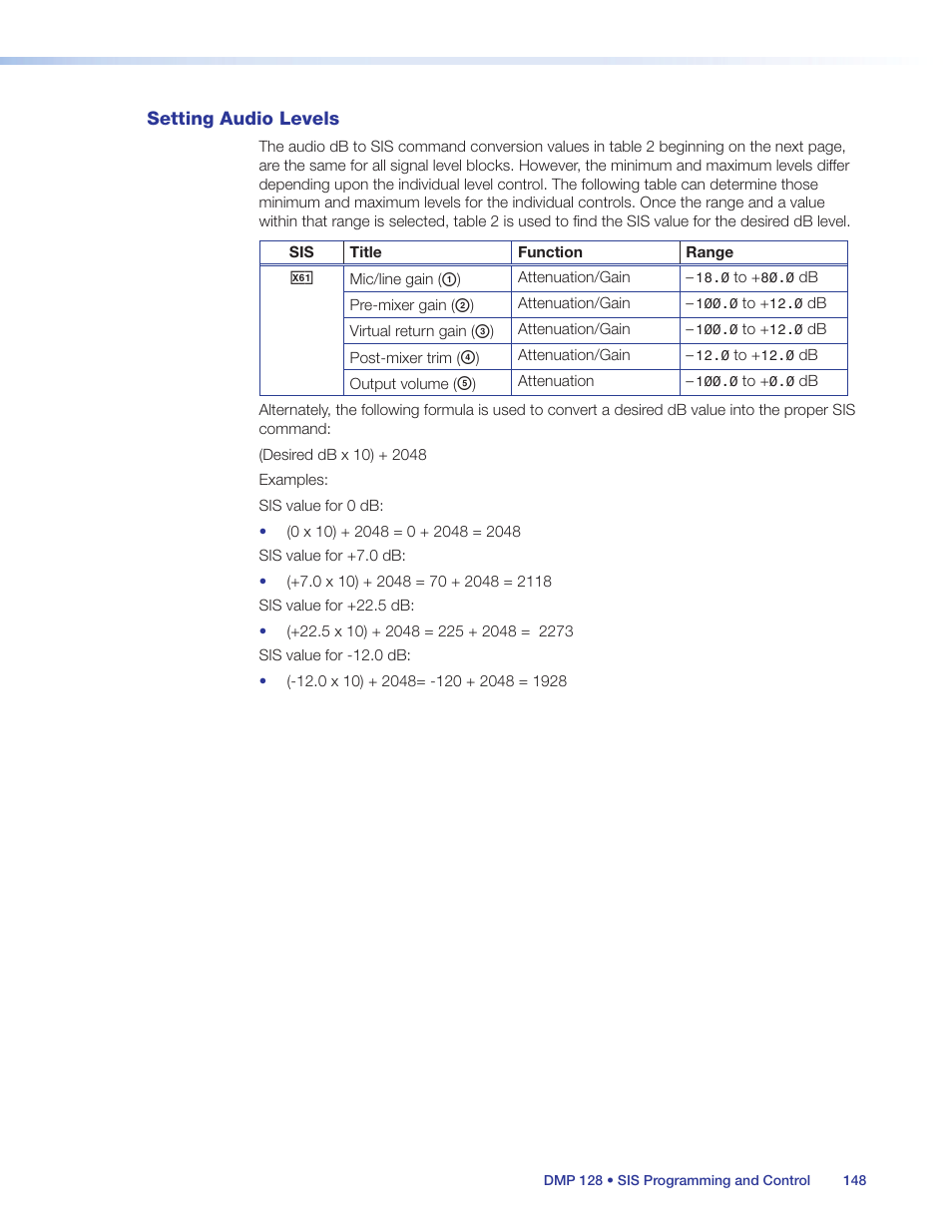 Setting audio levels | Extron Electronics DMP 128 User Guide User Manual | Page 154 / 205