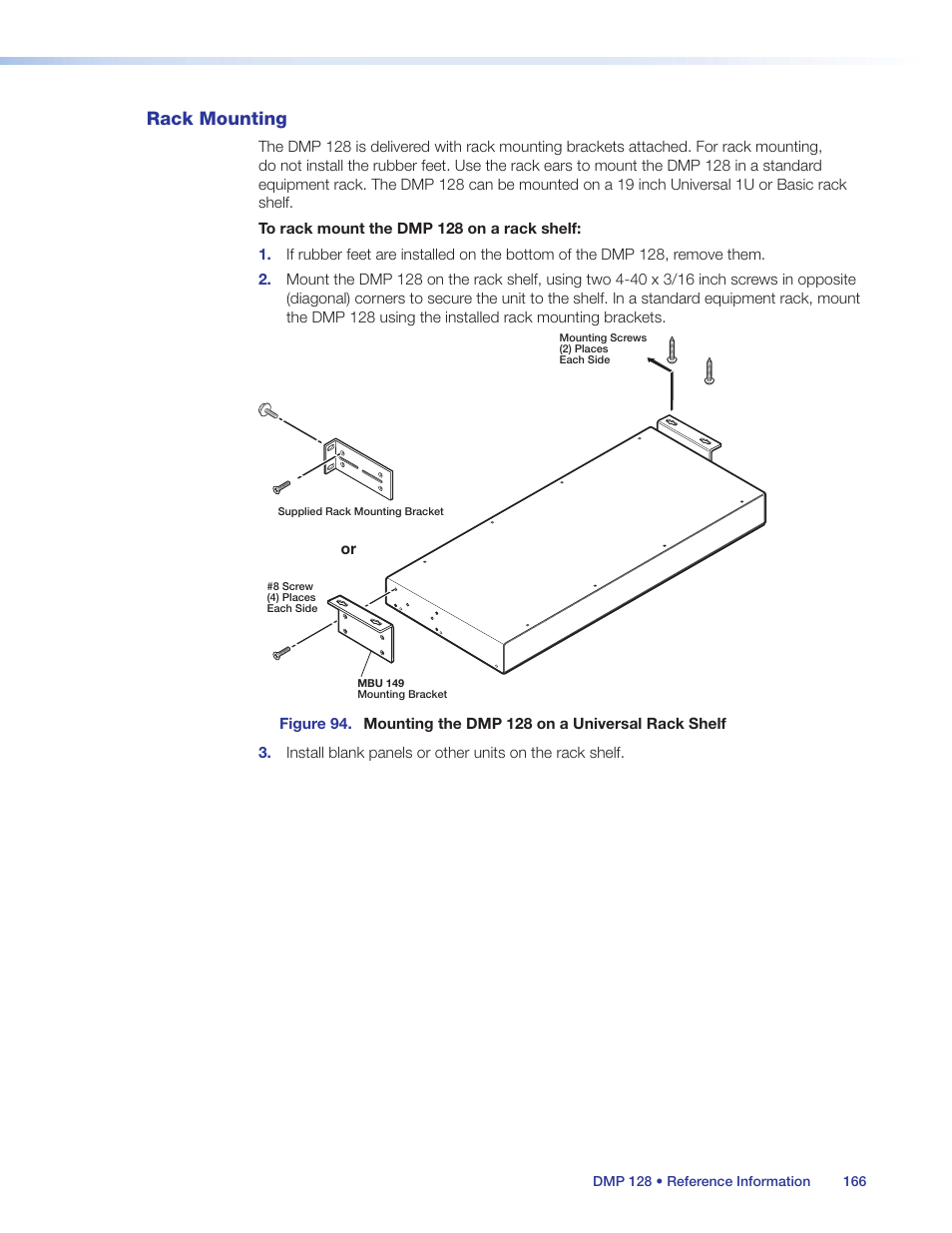 Rack mounting | Extron Electronics DMP 128 User Guide User Manual | Page 172 / 205