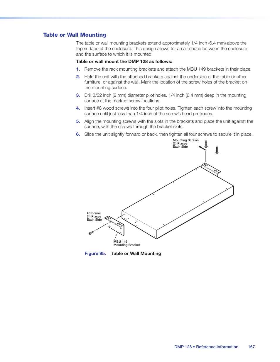 Table or wall mounting | Extron Electronics DMP 128 User Guide User Manual | Page 173 / 205