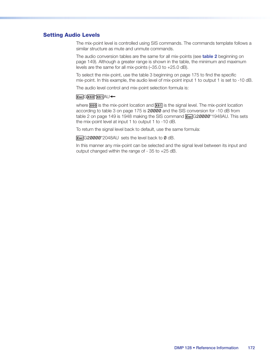 Setting audio levels | Extron Electronics DMP 128 User Guide User Manual | Page 178 / 205