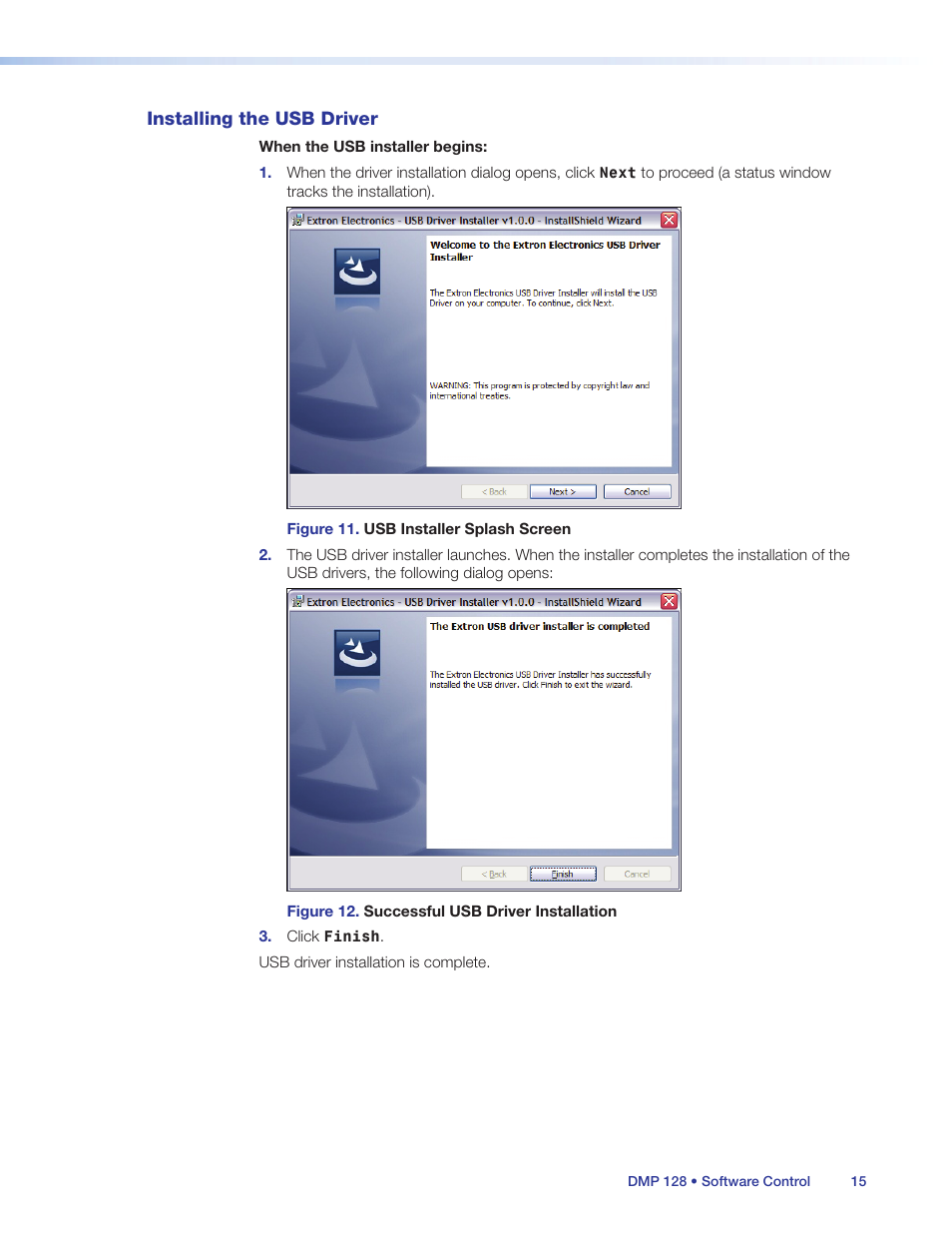 Installing the usb driver, Installing, The usb driver | Extron Electronics DMP 128 User Guide User Manual | Page 21 / 205