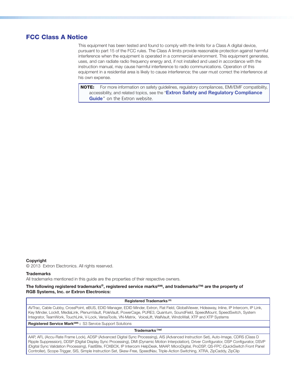 Fcc class a notice, Fcc notice | Extron Electronics DMP 128 User Guide User Manual | Page 3 / 205