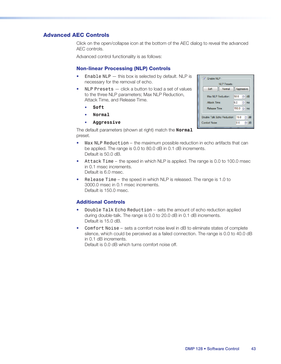 Advanced aec controls | Extron Electronics DMP 128 User Guide User Manual | Page 49 / 205