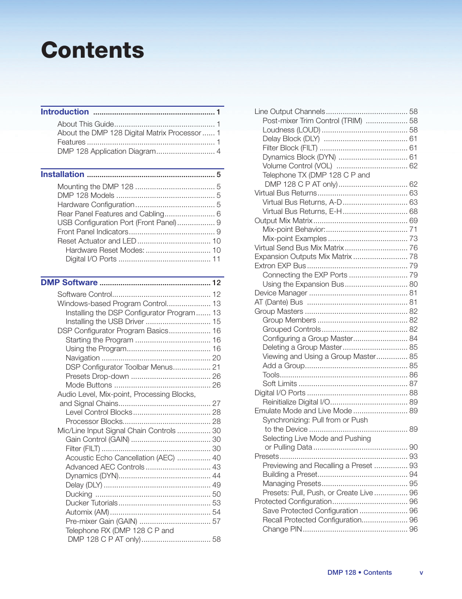 Extron Electronics DMP 128 User Guide User Manual | Page 5 / 205