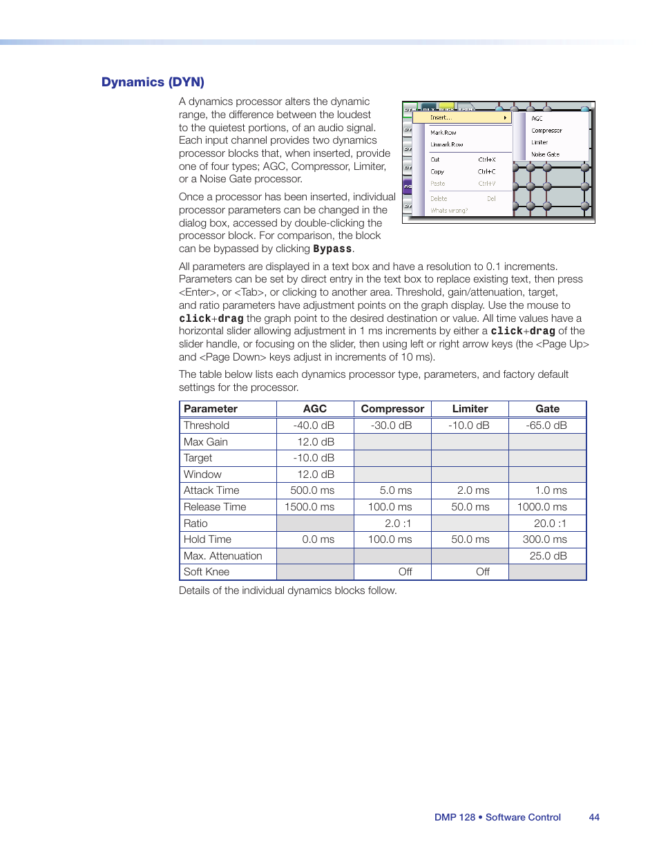 Dynamics (dyn) | Extron Electronics DMP 128 User Guide User Manual | Page 50 / 205