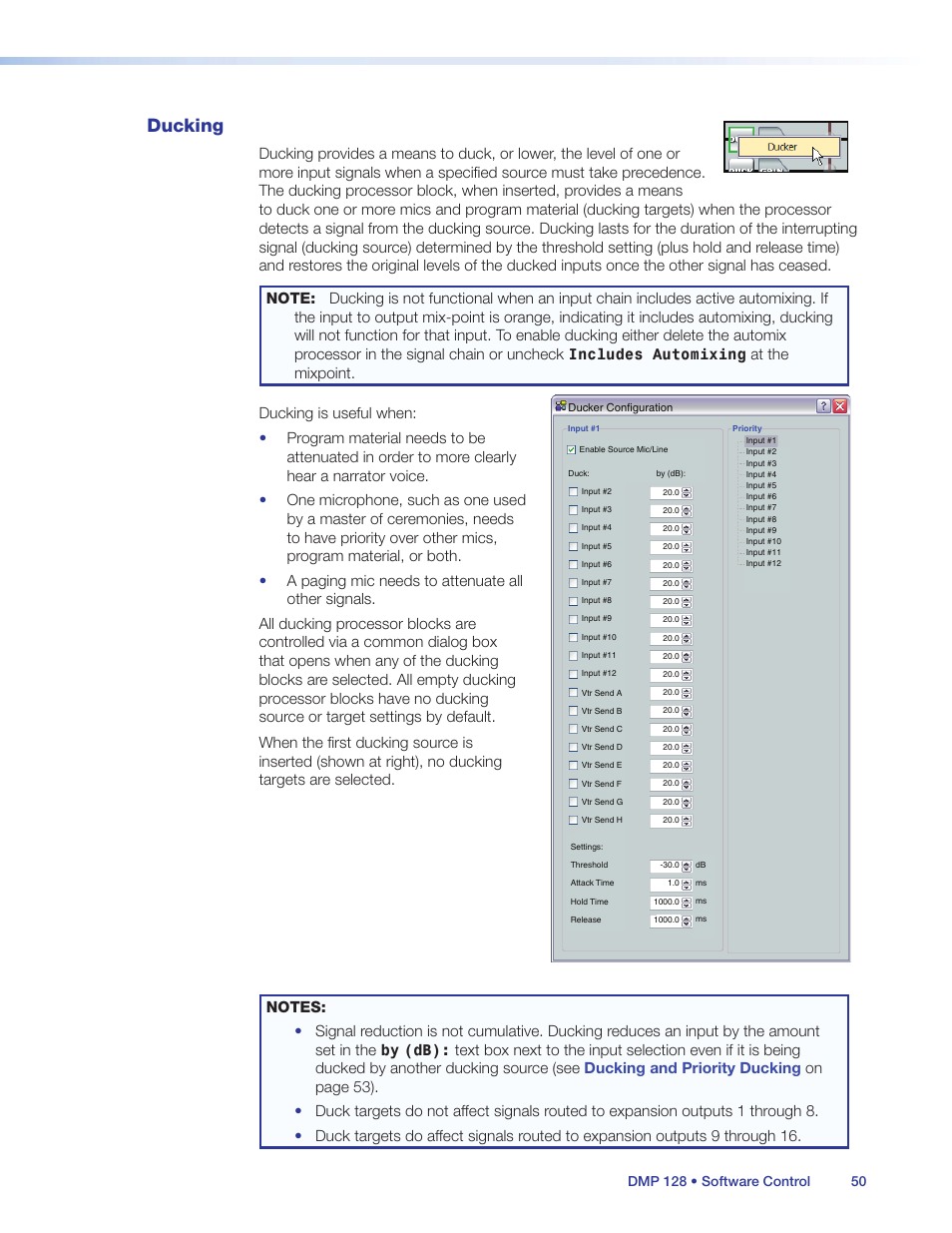 Ducking | Extron Electronics DMP 128 User Guide User Manual | Page 56 / 205