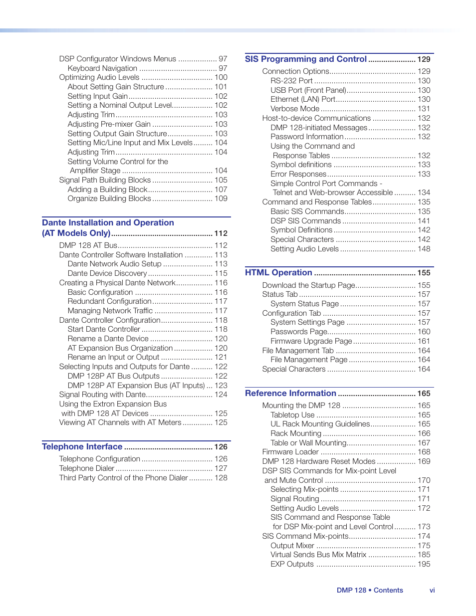 Extron Electronics DMP 128 User Guide User Manual | Page 6 / 205