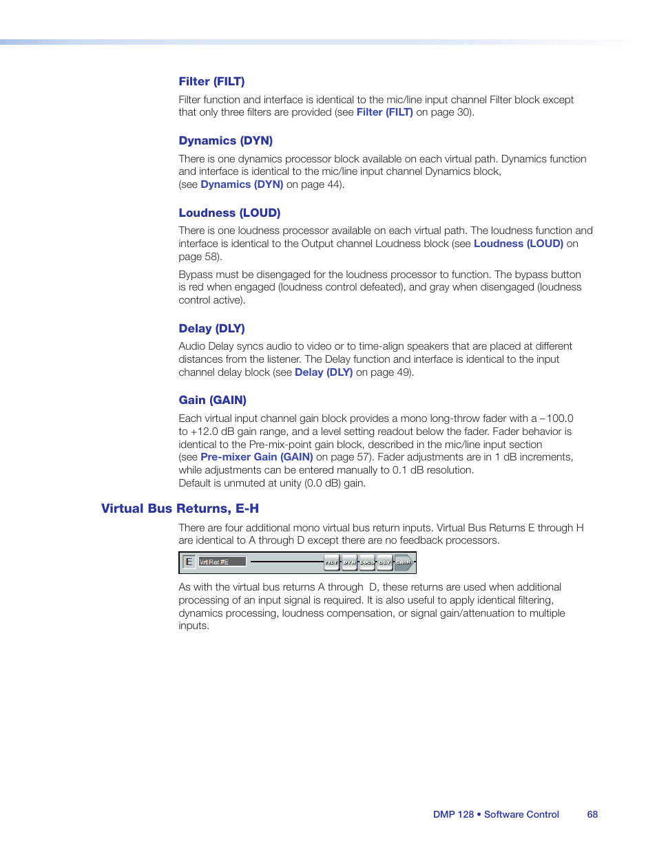 Virtual bus returns, e-h | Extron Electronics DMP 128 User Guide User Manual | Page 74 / 205