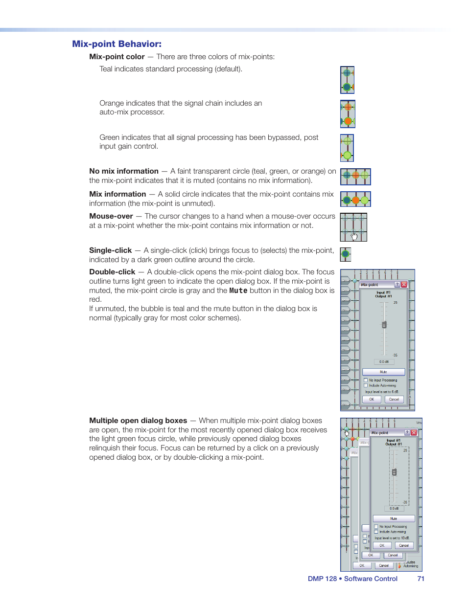 Mix‑point behavior, Mix-point behavior | Extron Electronics DMP 128 User Guide User Manual | Page 77 / 205