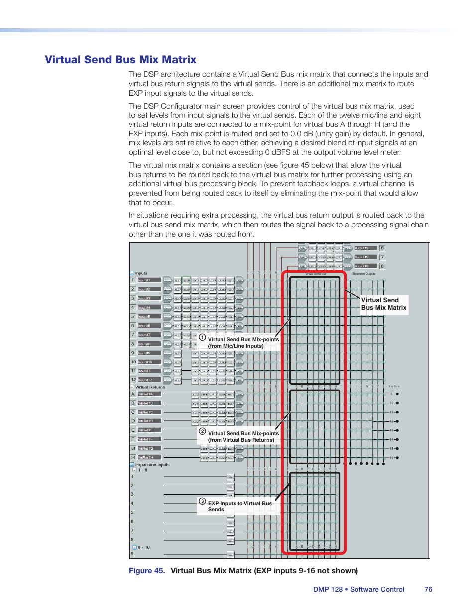 Virtual send bus mix matrix, Ab c | Extron Electronics DMP 128 User Guide User Manual | Page 82 / 205