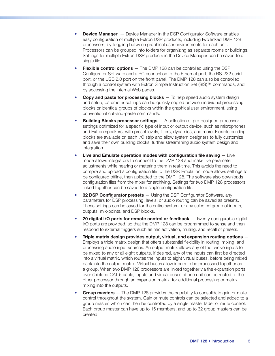 Extron Electronics DMP 128 User Guide User Manual | Page 9 / 205