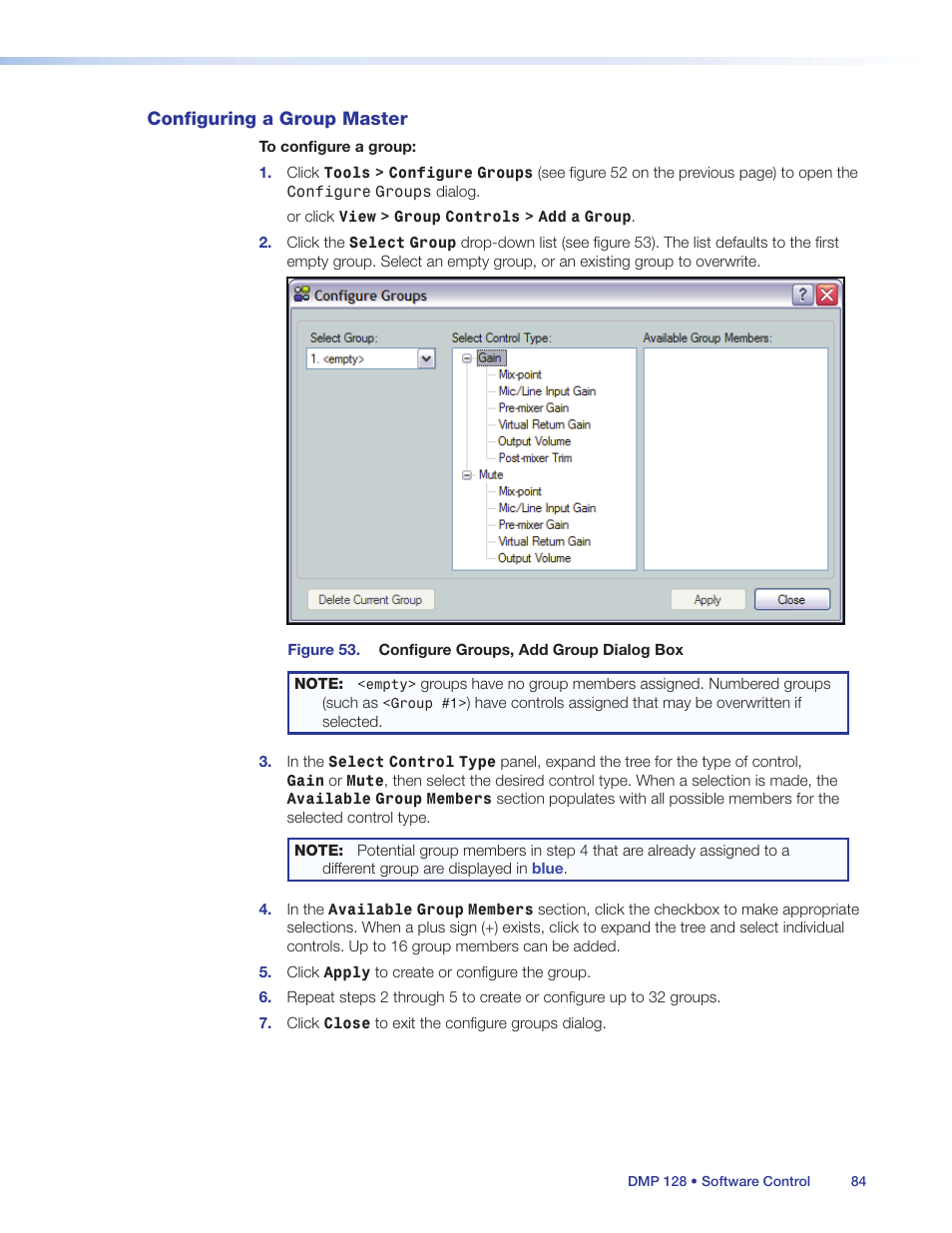 Configuring a group master | Extron Electronics DMP 128 User Guide User Manual | Page 90 / 205